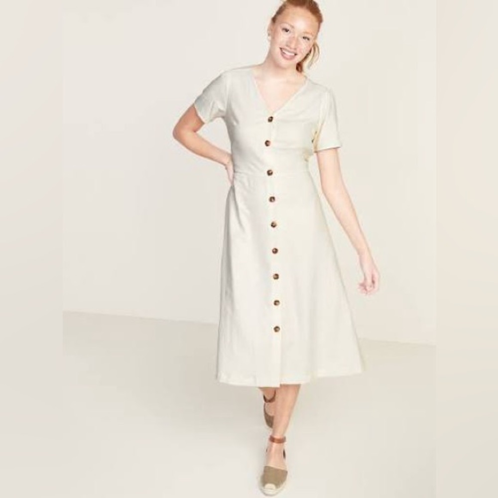 Old navy linen Cream Button-Down Dress